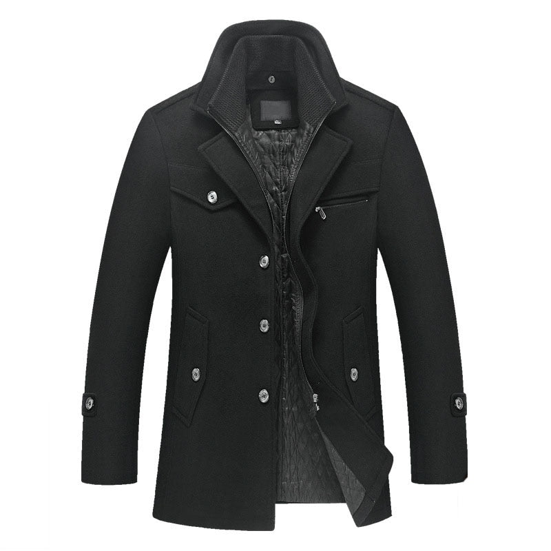 New Winter Wool Coat Slim Fit Jackets Mens Casual Warm Outerwear Jacket and coat Men