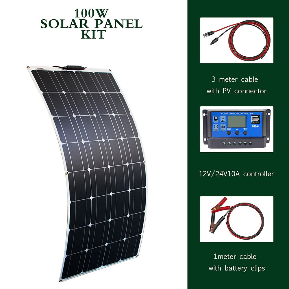 Solar panel kit and 300w 200w 100w flexible solar panels 12v 24v high efficiency battery