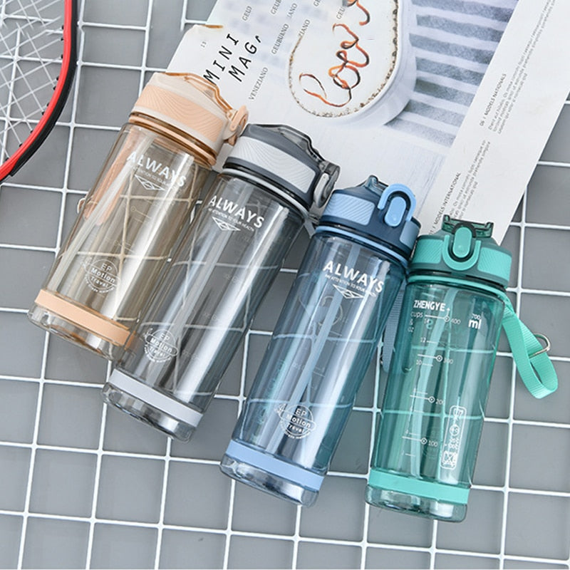 800ml Sports Water Bottle with straw For Camping Hiking Outdoor Plastic Transparent