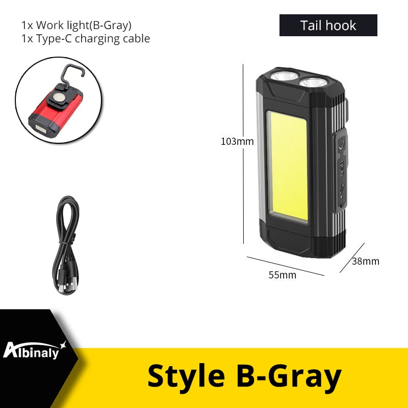 Multifunctional LED Spotlight USB Rechargeable COB Work Light with Magnet Powerful