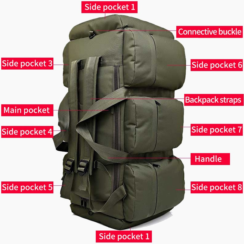 90L Large Capacity Men&#39;s Travel Bags Canvas Military Tactical Backpack Waterproof