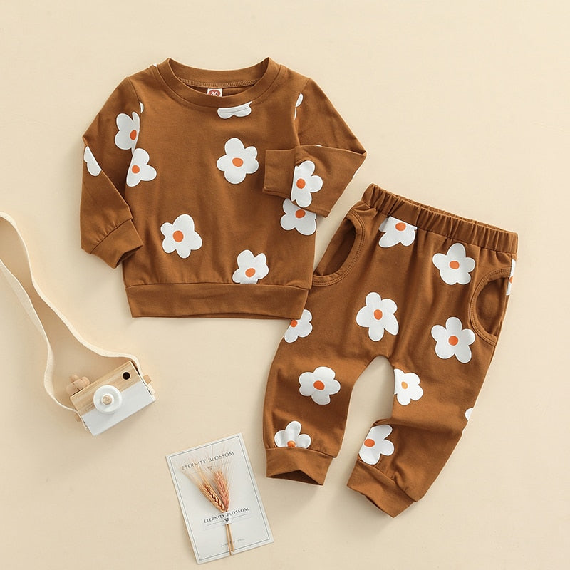 Lioraitiin 0-4Years Toddler Baby Girl 2Pcs Autumn Clothing Set Long Sleeve O-neck