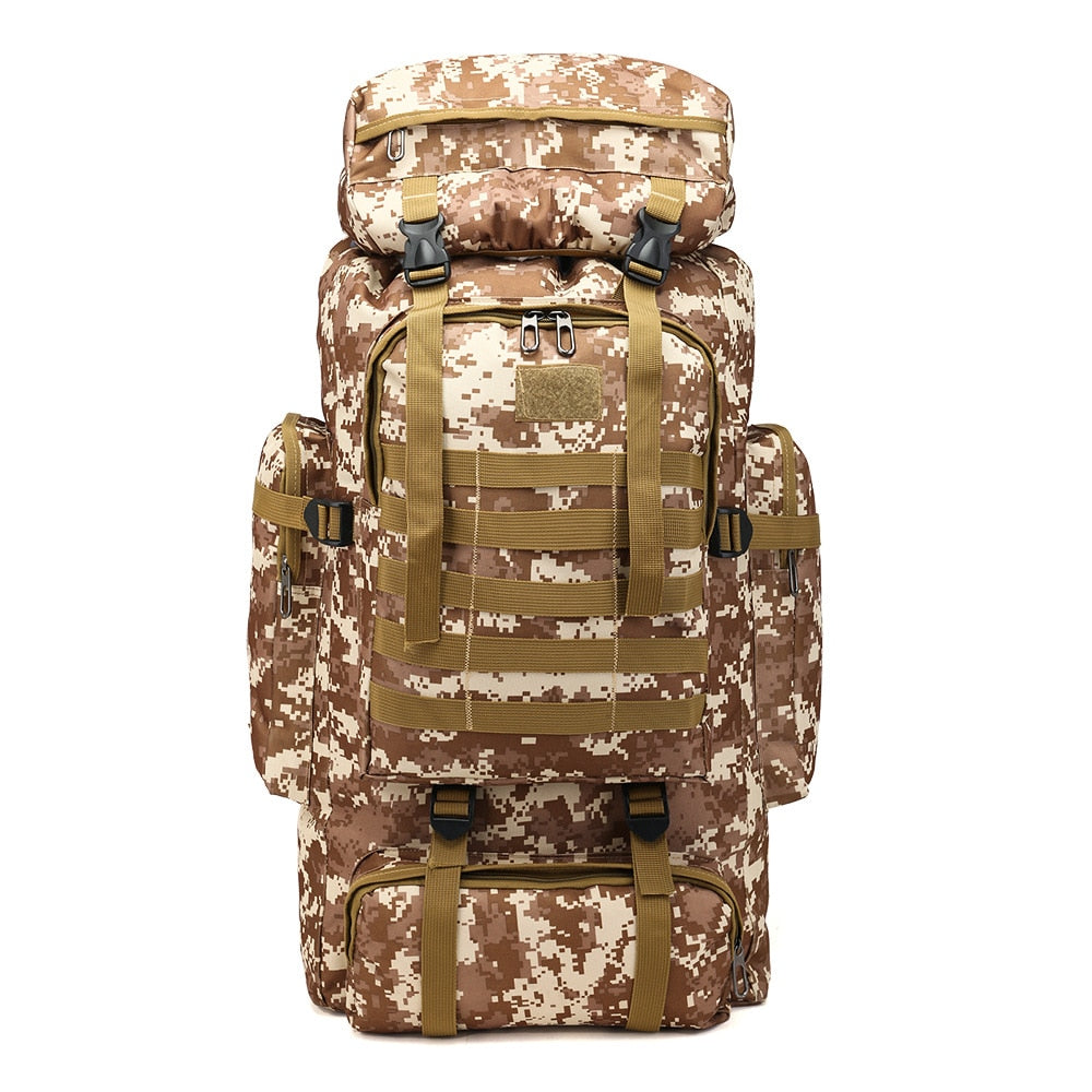 80L Waterproof Molle Camo Tactical Backpack Military Army Hiking Camping Backpack