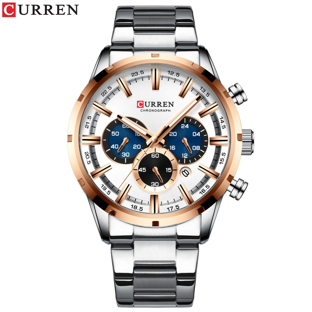 CURREN New Fashion Watches with Stainless Steel Top Brand Luxury Sports Chronograph