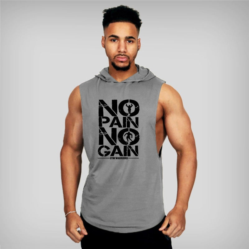 Brand Gyms Clothing Mens Bodybuilding Hooded Tank Top Cotton Sleeveless