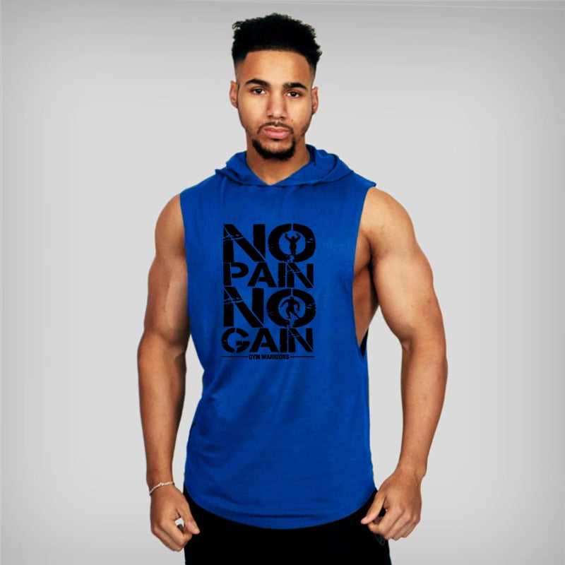 Brand Gyms Clothing Mens Bodybuilding Hooded Tank Top Cotton Sleeveless