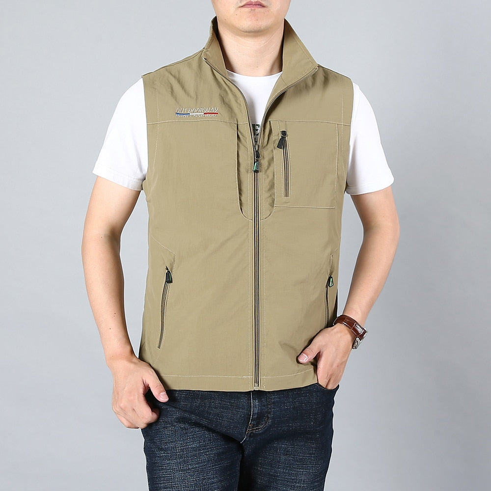 MAIDANGDI Men's Waistcoat Jackets Vest 2021 Summer New Solid Color Stand Collar