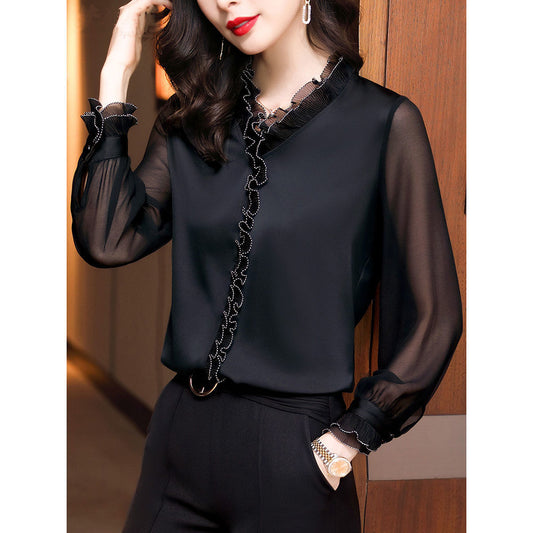 Lace Ruffles Chiffon Shirts Women&#39;s Clothing 2021 Autumn Winter New Office Lady