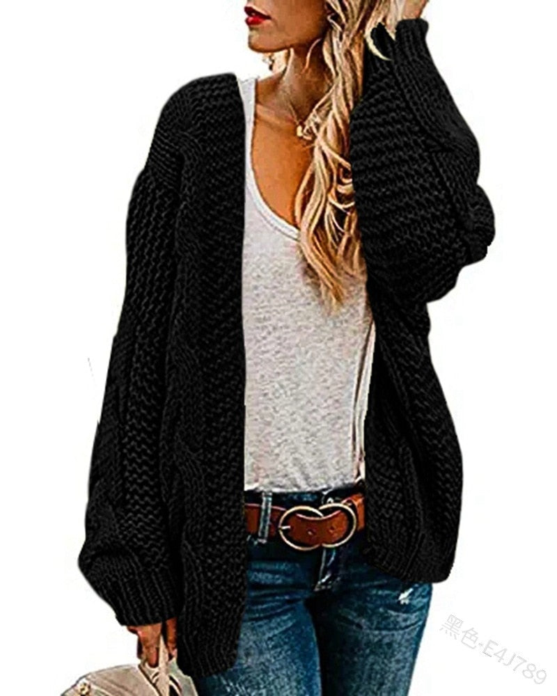 2021 spring and autumn new thick needle twist knit cardigan women&#39;s mid-length