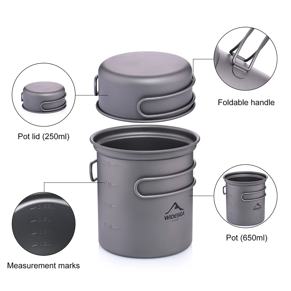 Widesea Titanium Cooking Pot Set Tableware for Camping Outdoor Cookware Supplies