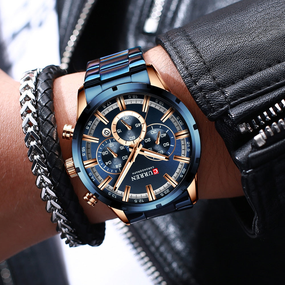 CURREN New Fashion Watches with Stainless Steel Top Brand Luxury Sports Chronograph