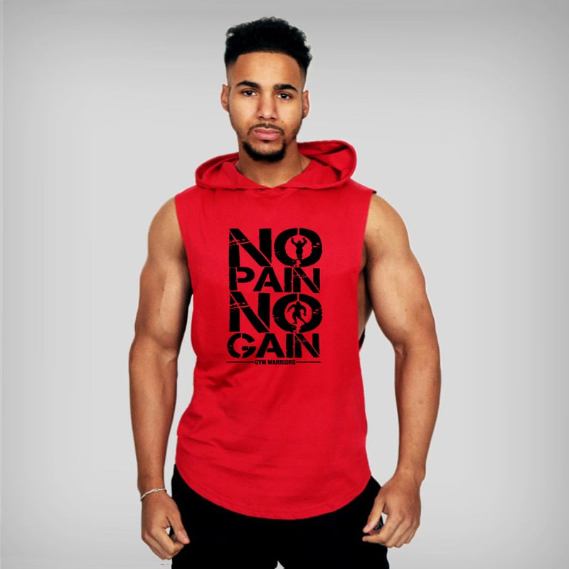 Brand Gyms Clothing Mens Bodybuilding Hooded Tank Top Cotton Sleeveless