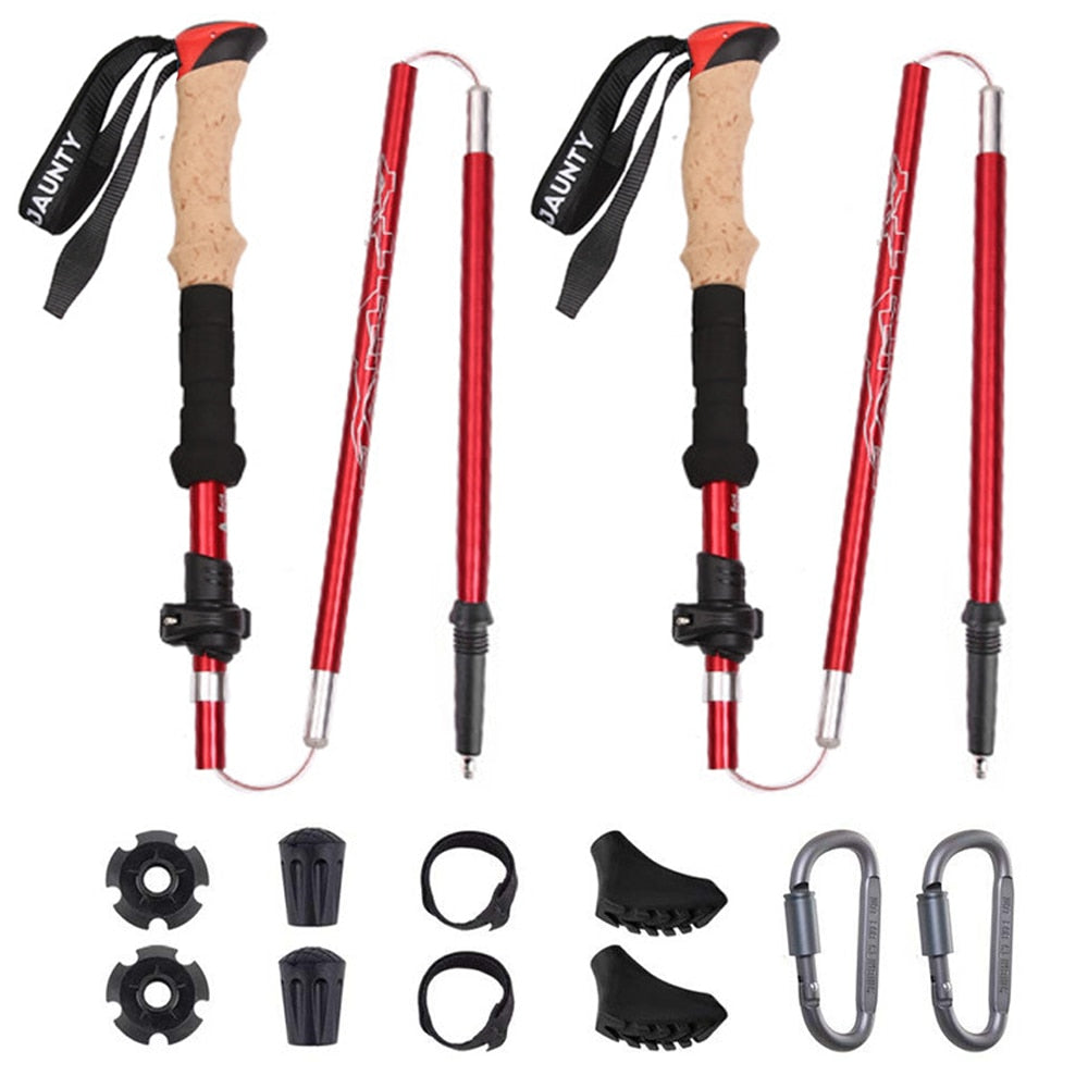 2Pcs Hiking Walking Sticks Aluminum Alloy Trekking Pole Ultralight Camping