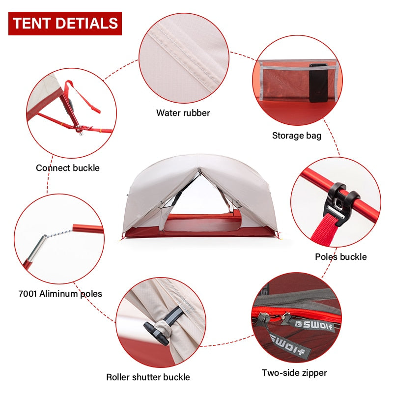 BSWolf 2 Persons Camping Tent Ultralight 20D 380T Nylon Double Layer Waterproof