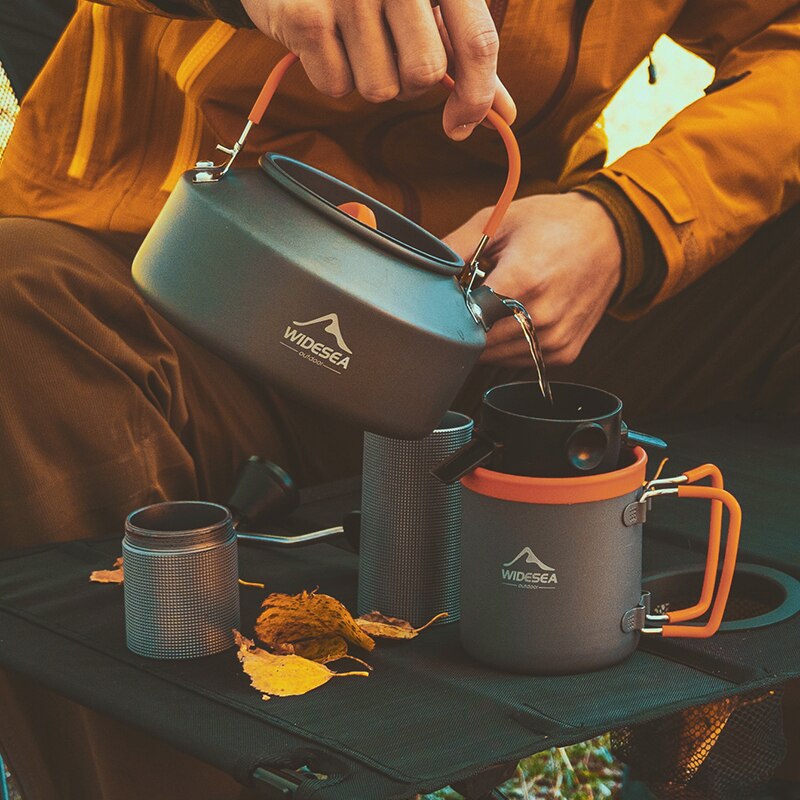 Widesea Camping Coffee Cookware Set Outdoor Tableware Equipment Mug  Kettle Pot