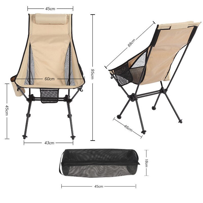 2 PCS Portable Ultralight Outdoor Folding Camping Chair Moon Chairs Tools