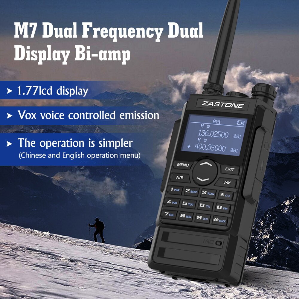 2PCS zastone M7 Walkie Talkie 5w VHF UHF Portatile Radio 2600Mah Battery