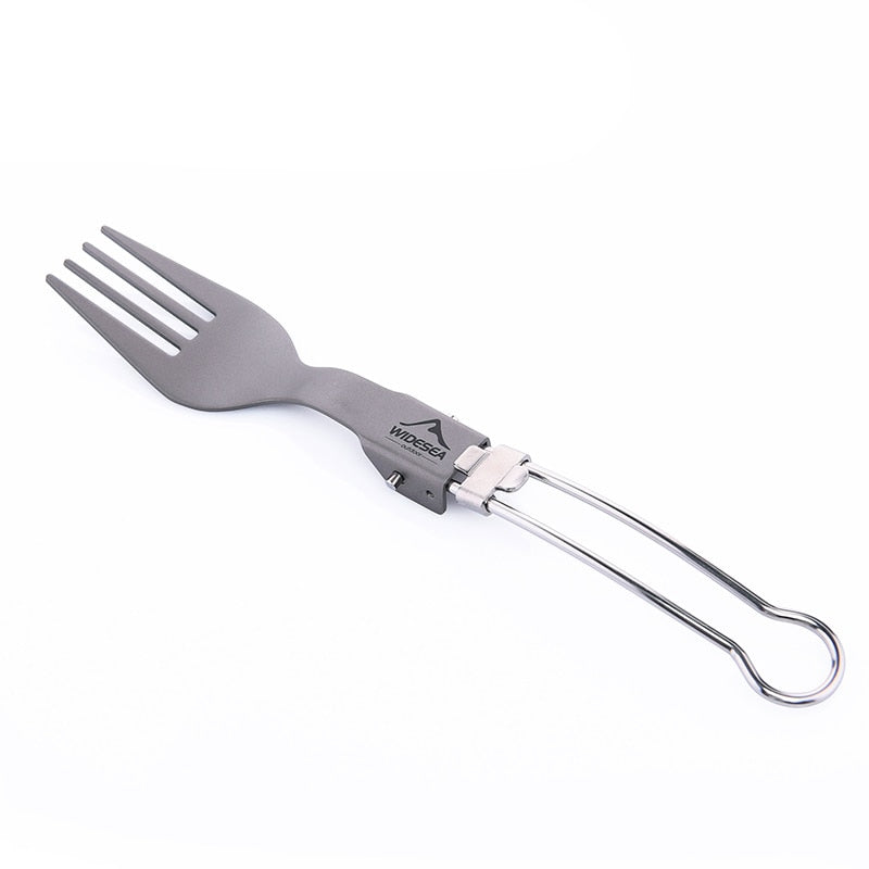 Widesea Camping Tableware Titanium Spoon Fork Knife Folding Picnic Cutlery Tourist