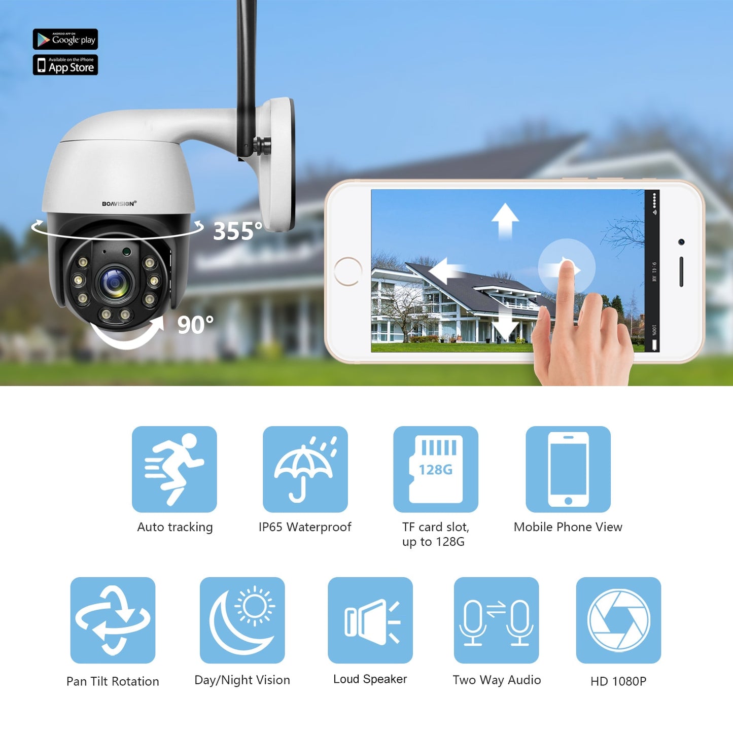 1080P Security Camera Outdoor AI Auto Tracking 2.4G WiFi Home Surveillance Camera