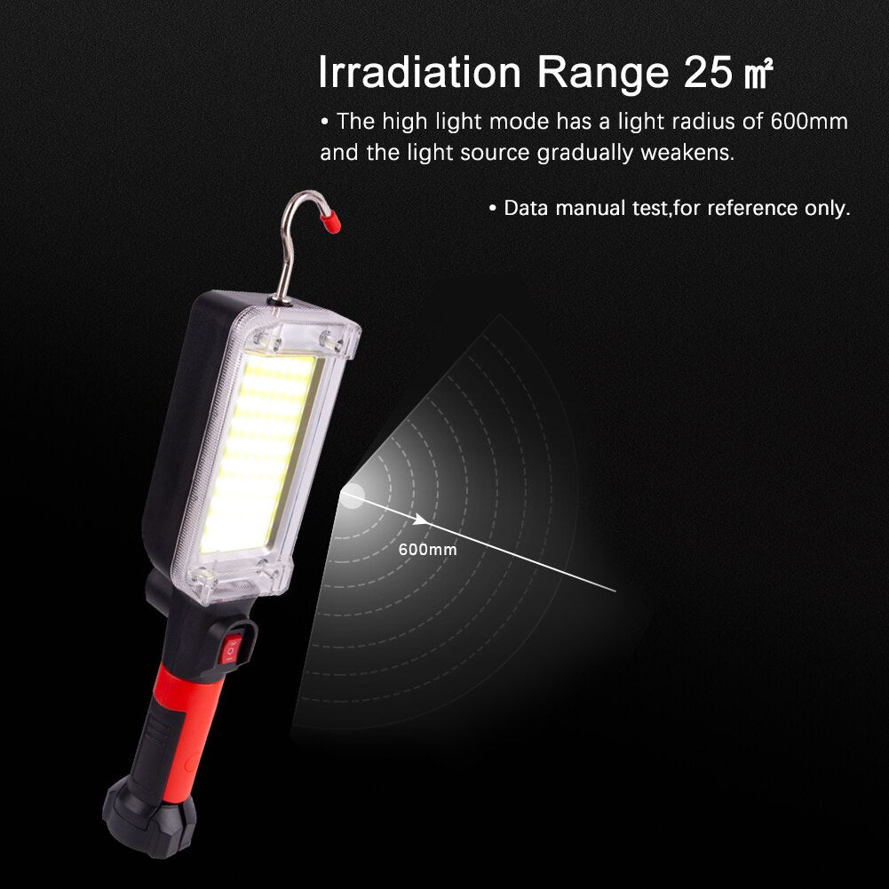 Portable Lantern Flashlight Power By 2*18650 Battery LED COB Magnetic Work Lighting