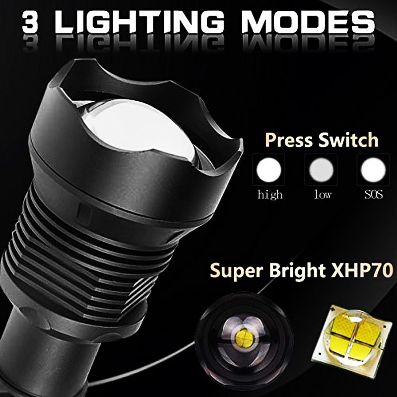 350000cd XPH90 70 50 LED/Powerful/Rechargeable/Tactical/Handled/EDC Flashlight