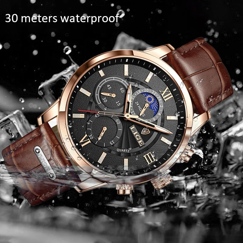 2022 LIGE Men&#39;s Watches Top Brand Luxury Men Wrist Watch Leather Quartz Watch