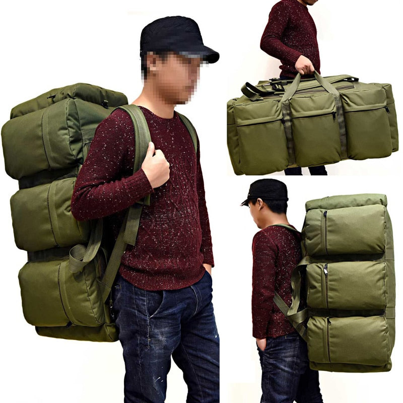 90L Large Capacity Men&#39;s Travel Bags Canvas Military Tactical Backpack Waterproof