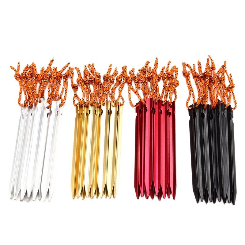 Jungle King 8 Pcs Aluminument Tent Pegs Nail with Rope Camping Hiking Equipment Outdoor