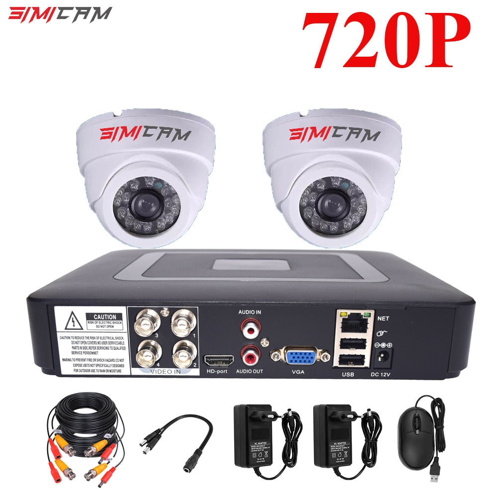 4CH DVR CCTV Security Camera System AHD Cameras Kit 1200TVL 2Pcs Dome Bullet