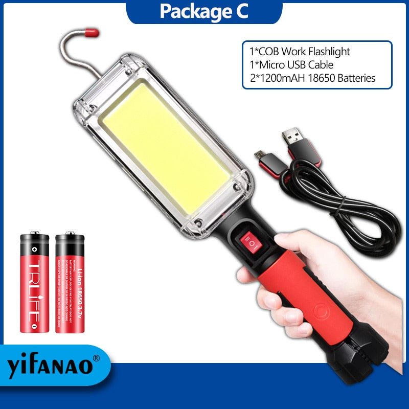 LED Work Light Powerful Portable Lantern Hook Magnet Camping Lamp COB USB