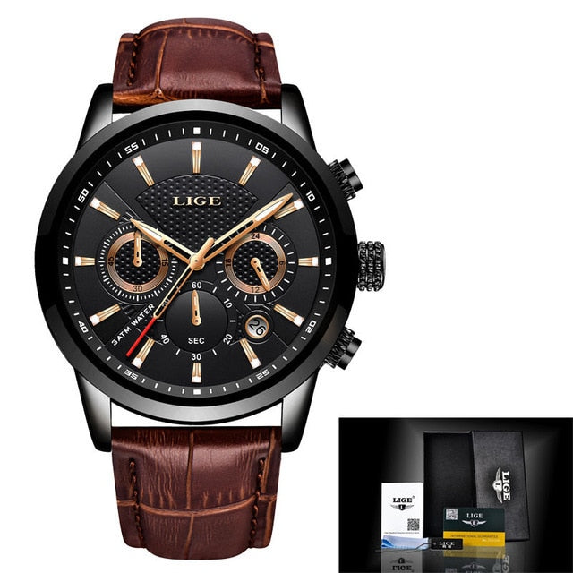 2022 LIGE Men&#39;s Watches Top Brand Luxury Men Wrist Watch Leather Quartz Watch