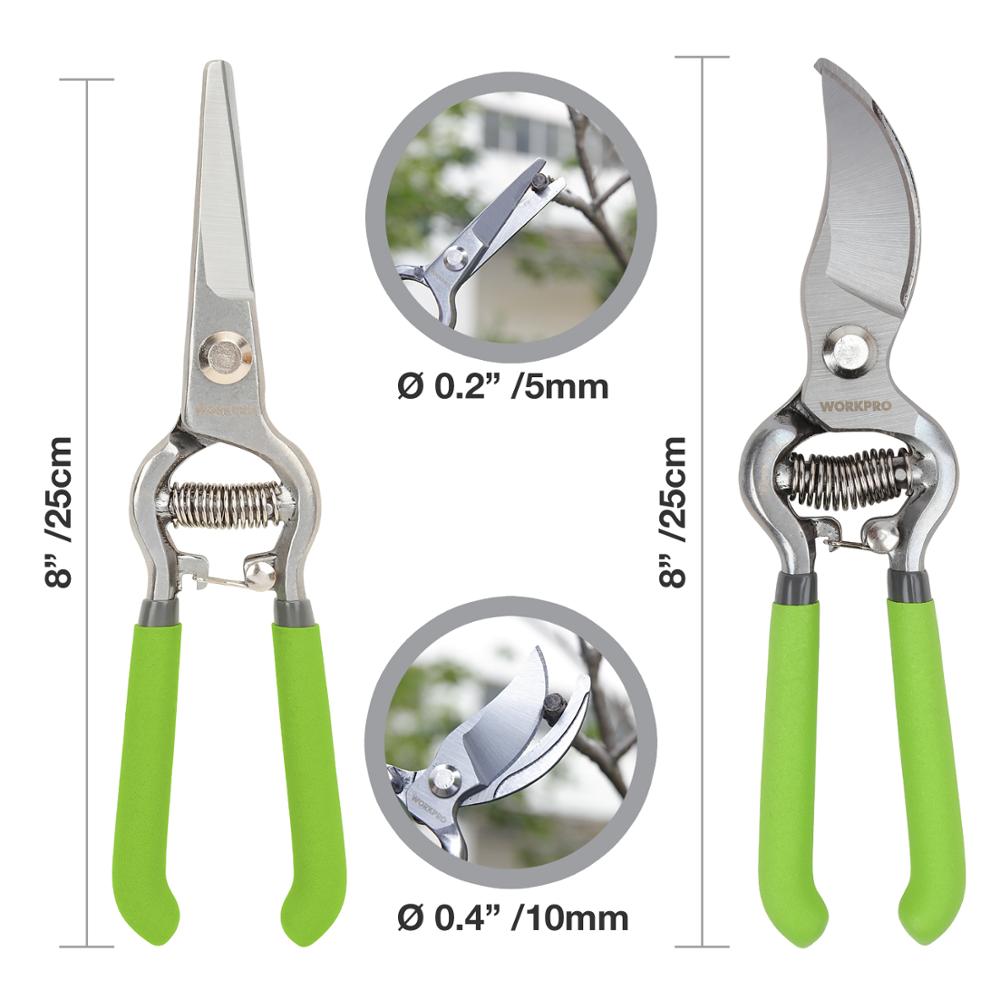 WORKPRO 2PC Pruning Shears Set 8&quot;Pruner and 8&quot;Garden Scissors