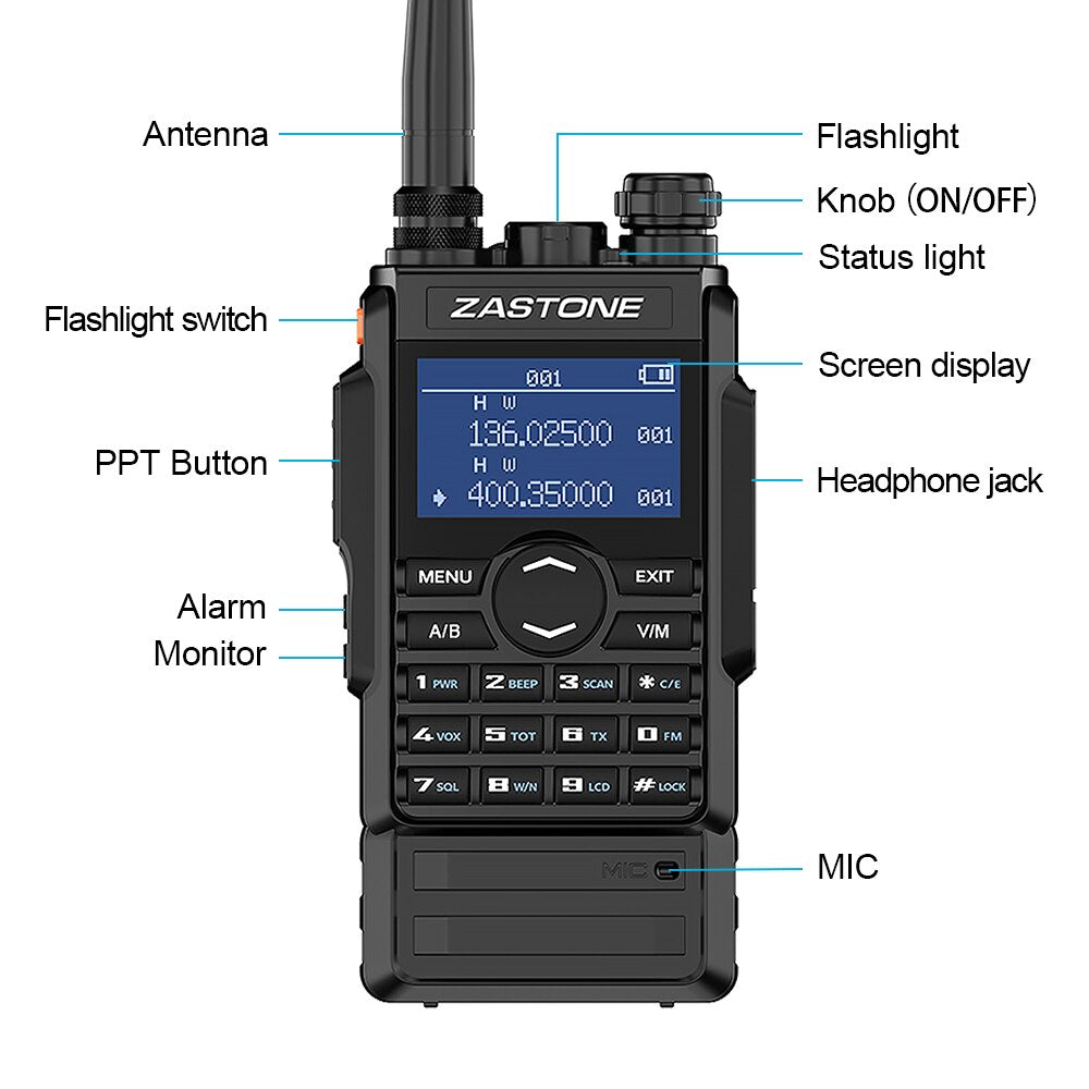 2PCS zastone M7 Walkie Talkie 5w VHF UHF Portatile Radio 2600Mah Battery