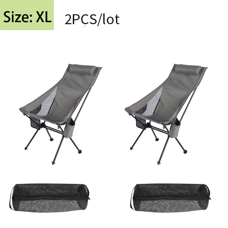 2 PCS Portable Ultralight Outdoor Folding Camping Chair Moon Chairs Tools