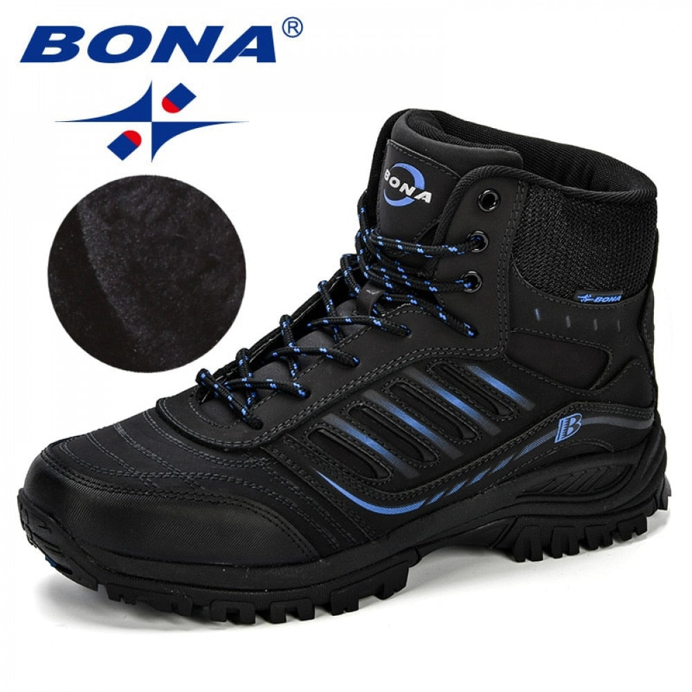 BONA Men Hiking Shoes Mid-Top Split Leather Outdoor Sneaker Men Comfy Trekking