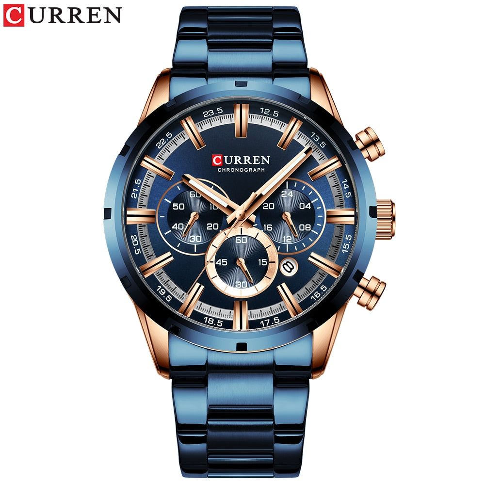 CURREN New Fashion Watches with Stainless Steel Top Brand Luxury Sports Chronograph