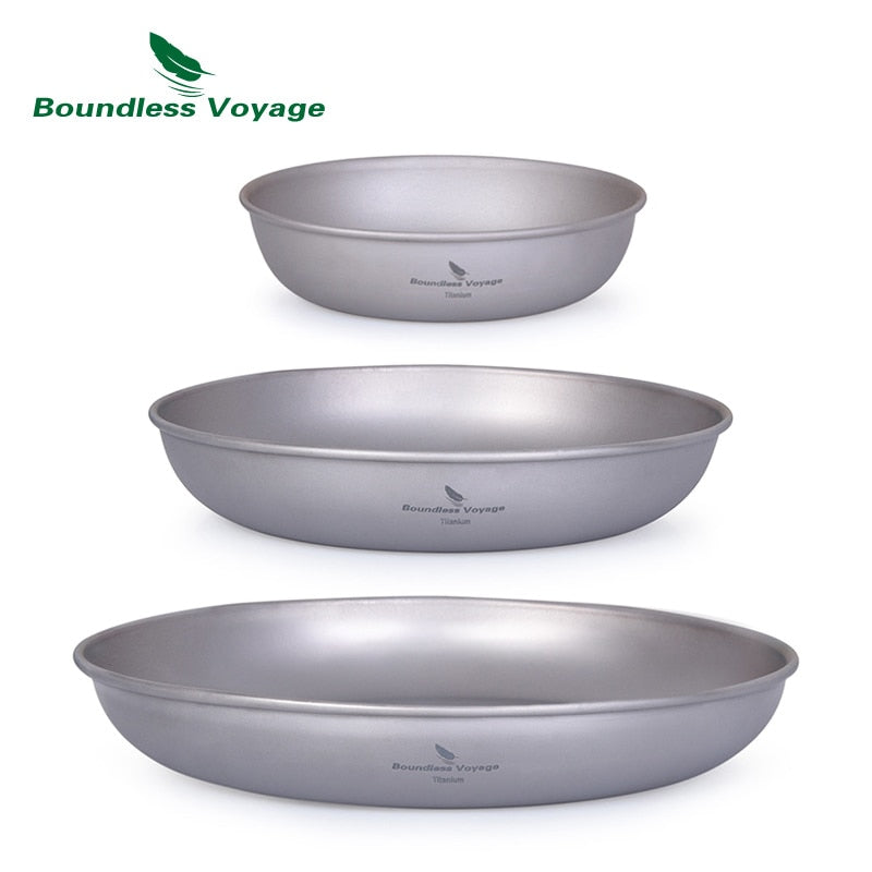 Boundless Voyage 3pcs Ultralight Titanium Pan Camping Pan Dish with Mesh Bag kit 167g