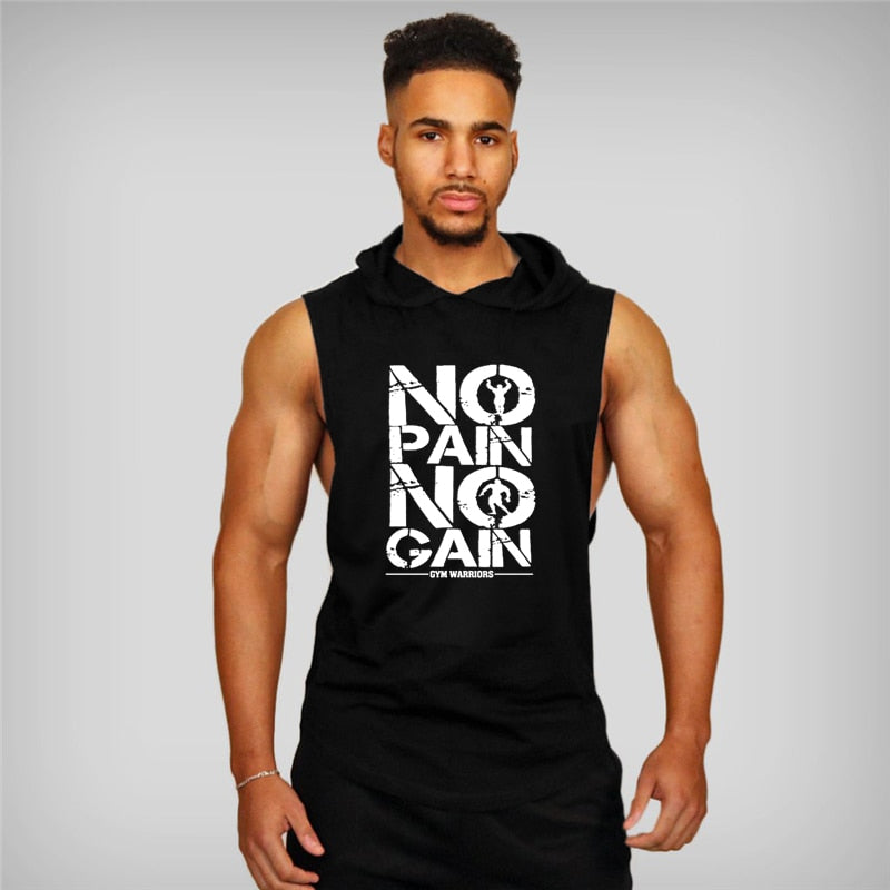 Brand Gyms Clothing Mens Bodybuilding Hooded Tank Top Cotton Sleeveless