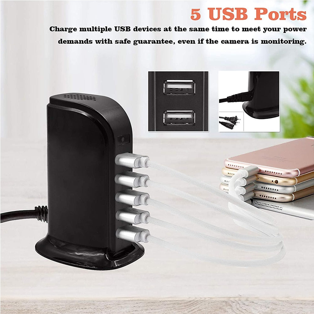 1080P HD WiFi Mini Camera USB 5 Port Hub Charger Video Recorder Remote View