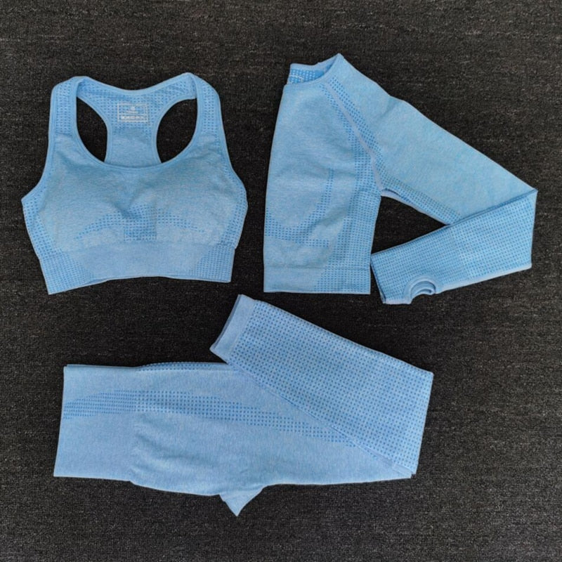 2021 Women Seamless Yoga Set Fitness Sports Suits GYM Cloth Yoga Long Sleeve Shirts