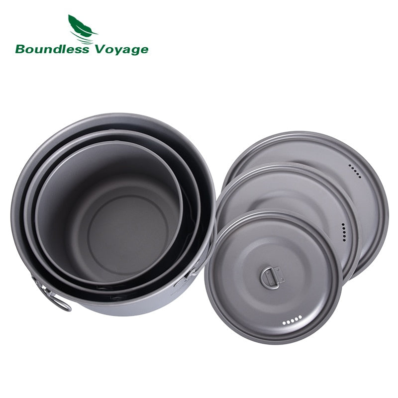 Boundless Voyage 2900ml 1950ml 1300ml Big Capacity Titanium Camping Pot Water Cup