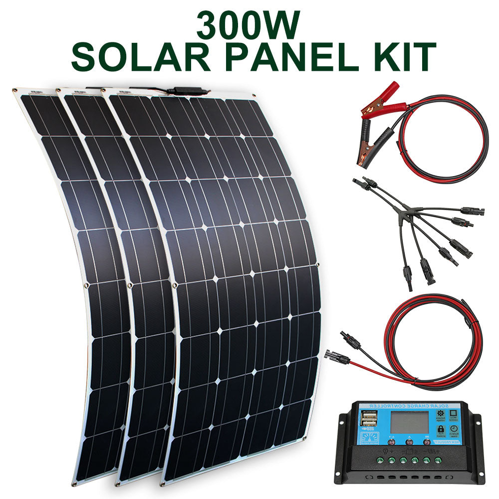 Solar panel kit and 300w 200w 100w flexible solar panels 12v 24v high efficiency battery