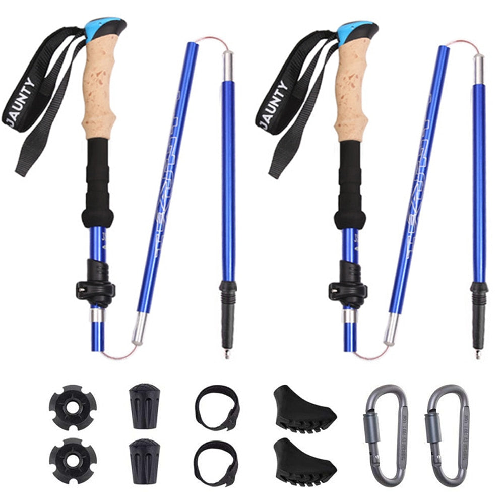 2Pcs Hiking Walking Sticks Aluminum Alloy Trekking Pole Ultralight Camping