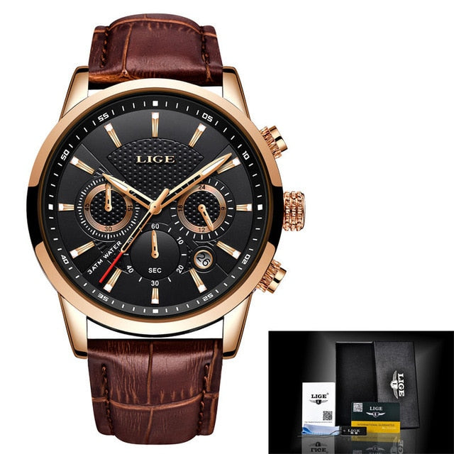 2022 LIGE Men&#39;s Watches Top Brand Luxury Men Wrist Watch Leather Quartz Watch