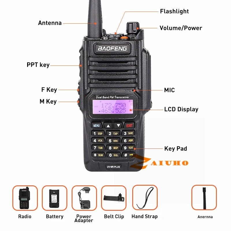 2022 Baofeng UV-9R Plus Waterproof Walkie Talkie UV9Rplus Dual Band Portable CB