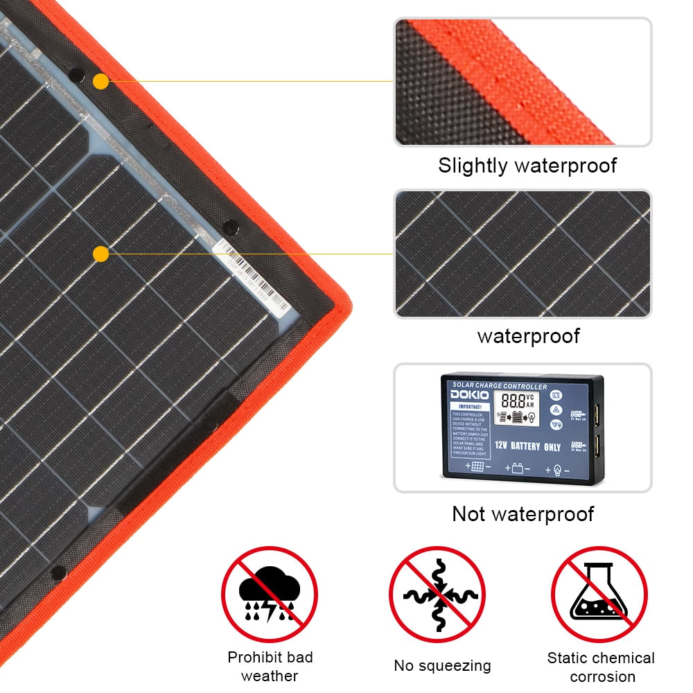 Dokio 300W 12V/18V High Efficience Monocrystalline Flexible Foldable Portable