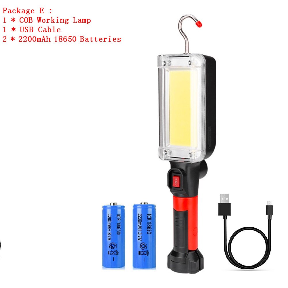 Portable Lantern Flashlight Power By 2*18650 Battery LED COB Magnetic Work Lighting