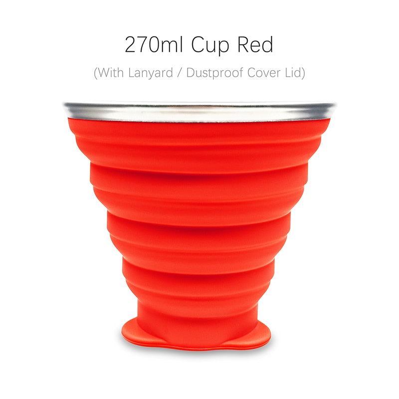 270ml Silicone Collapsible Travel Cup Outdoor Portable Folding Camping Cups With Lids