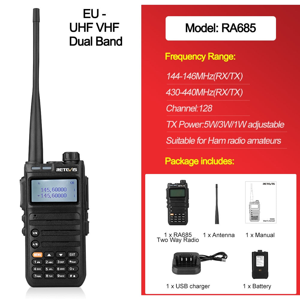 Retevis RA685 Walkie Talkie Ham Two-way Radio Stations Long Range Walkie-talkies