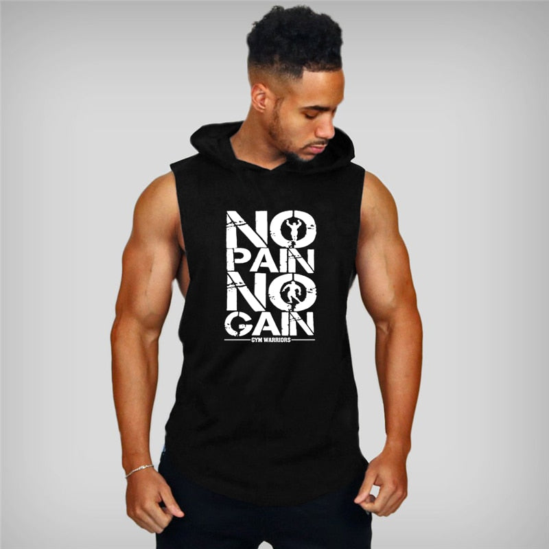 Brand Gyms Clothing Mens Bodybuilding Hooded Tank Top Cotton Sleeveless